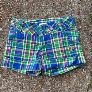 Y2K South Pole Colorful Plaid Women's Micro Shorts size 5